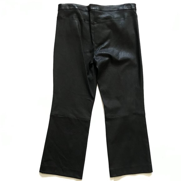 Theory Bristol Leather Pants Womens 12 Black High Rise Stretch Straight Leg MINT - Picture 11 of 13